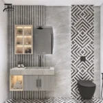 روشویی کابینتی سرامیکی مدرن ترکیب چوب و رنگ طوسی کد 01