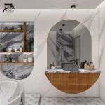 روشویی کابینتی هلال ترکیب چوب و سنگ طبیعی کد 17