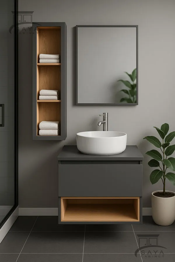 آینه ساده قابدار همراه با شلف دیواری