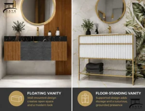 تفاوت روشویی کابینتی دیواری و پایهدار