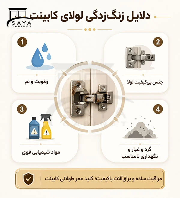 زنگ زدن لولای کابینت را با ۵ هزار تومان حل کنید!(قبل از تعویض لولا حتما این را بخوانید) 1 دلایل زنگ زدگی لولای کابینت