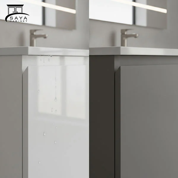 روشویی کابینتی مات یا براق؟ | راهنمای کامل انتخاب و نگهداری 3 روشویی کابینتی مات و براق در برابر رطوبت حمام